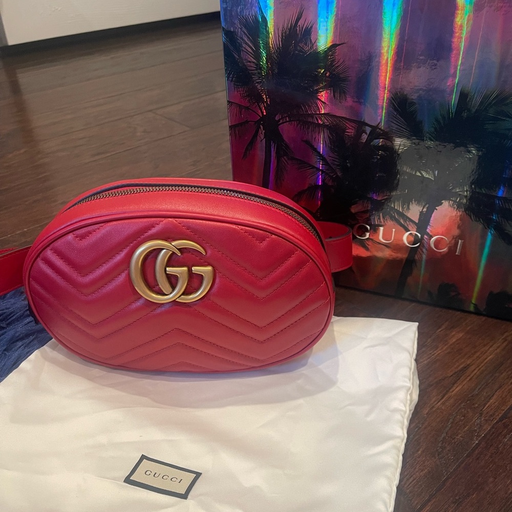 NWT Brand New Gucci GG Marmont Apollo Belt Bag Red Size 85 Women’s - Picture 4 of 16